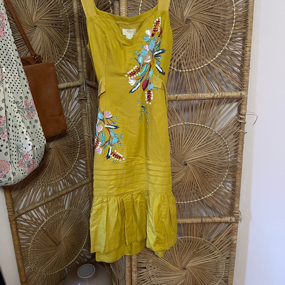 Anthropology Maeve dress mustard green size 6